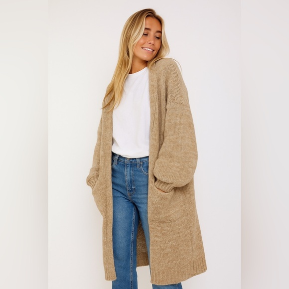 Aritzia Sweaters - Babaton by Aritzia Alpaca Wool Long Cardigan XS/S | Beige Open Front Knit